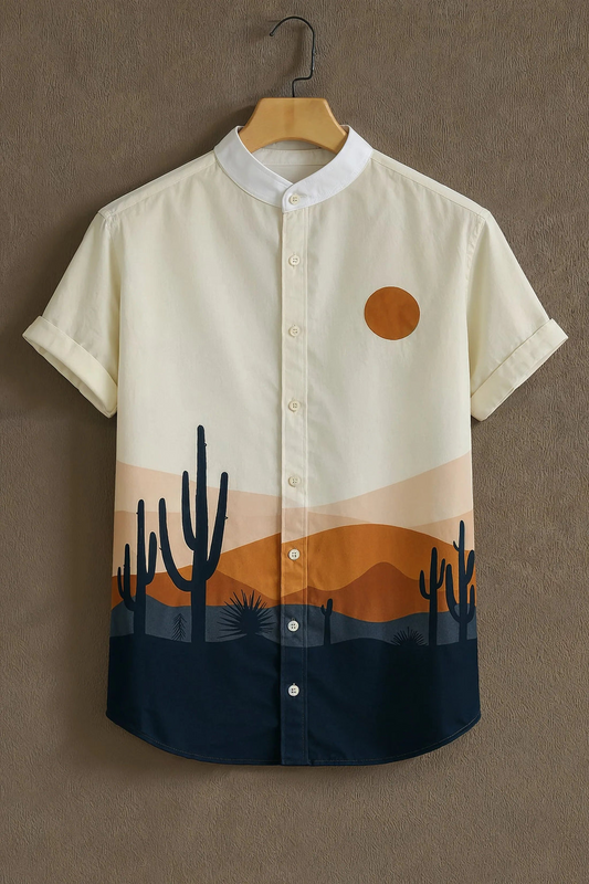 Cream Casual Shirt with Desert Landscape Print