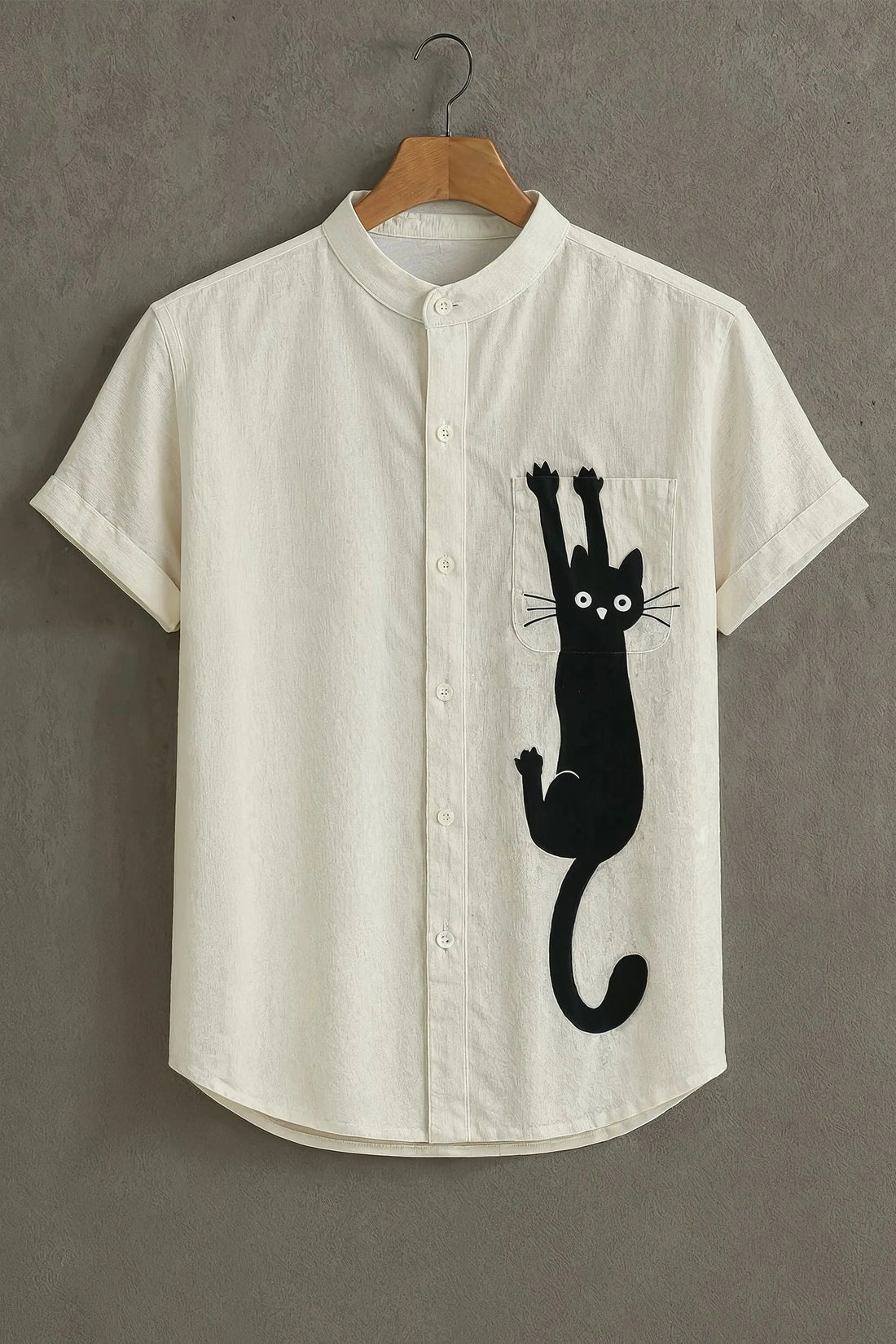 Cream Casual Shirt with Cat Print