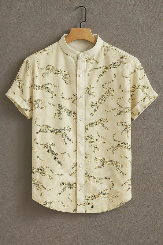 Beige Casual Shirt with Leopard Outline Print