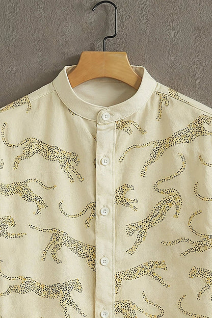 Beige Casual Shirt with Leopard Outline Print