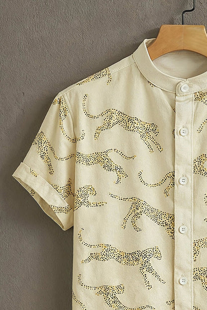 Beige Casual Shirt with Leopard Outline Print