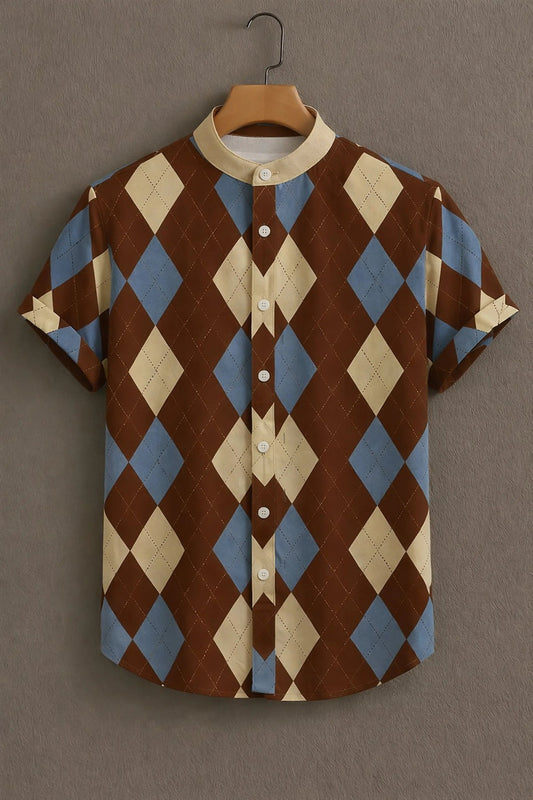 Brown Casual Shirt with Argyle Print