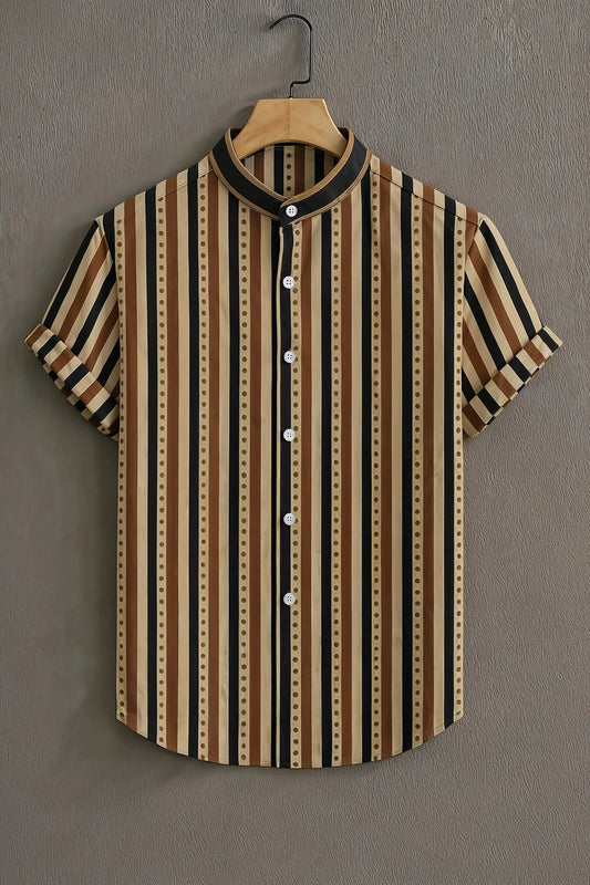 Beige Casual Shirt with Vintage Striped Print