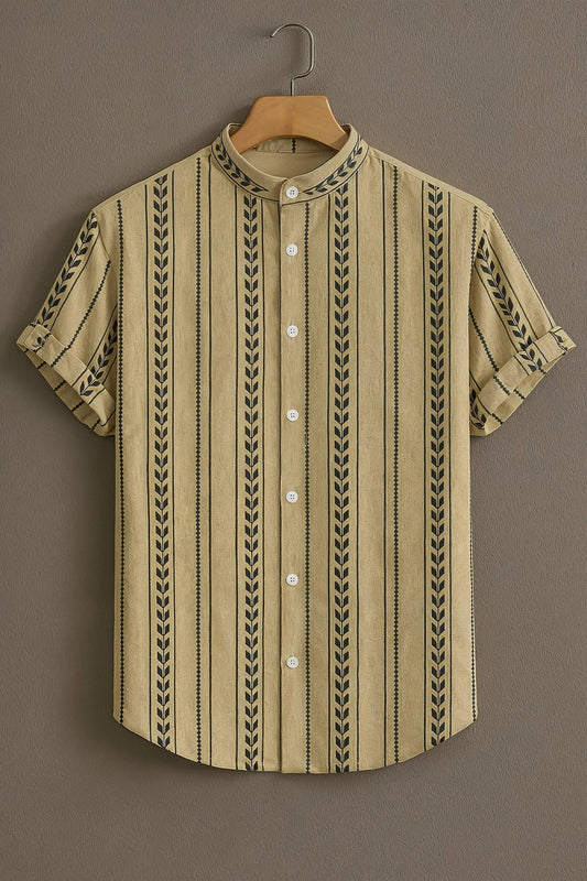 Beige Casual Shirt with Ethnic Stripe Print